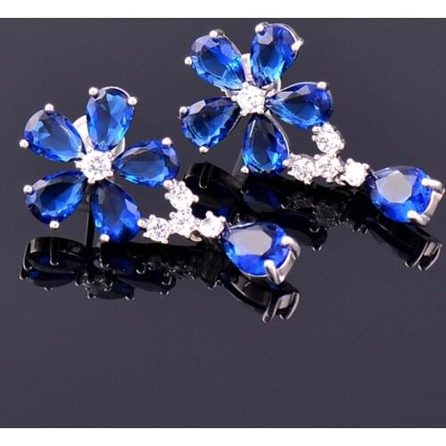 KIOOZOL Korean Fashion Blue White Cubic Zircon Crystal with Droplet Pendant Drop Earrings For Women Hot Jewelry Gifts 034 KO2