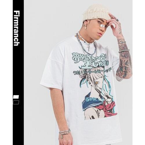 Firmranch 2021 Tees For Men/Women Ins Japanese Quadratic Element Cartoon One Piece Print Black Short Sleeve Japanese T-shirt