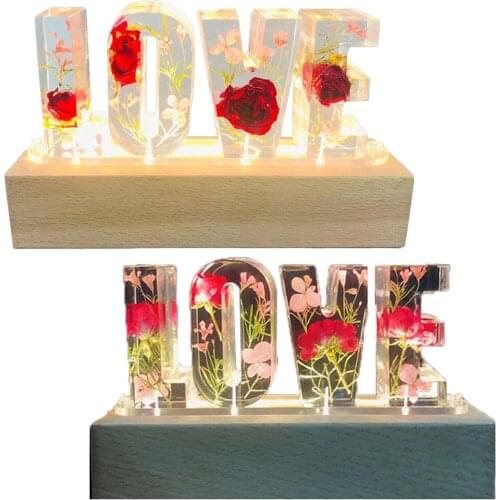 Dried Flower Letter Night Light LED Epoxy Resin Dried Flower Embossed Night Light Valentines Day Anniversary Gift Light