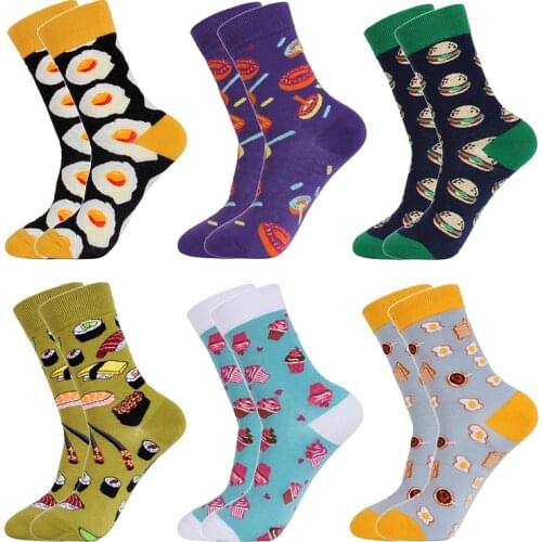 2021New Cotton Mens Socks Trendy fashion woman sock Novelty Happy Funny Fruit Burger Sushi Egg Long tube Street socks