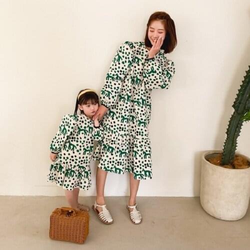 Mommy and Me Clothes Long Sleeve Dresses Family Matching Outfits Spring Vestidos Girls Beach Dress Mom and Daughter Dress