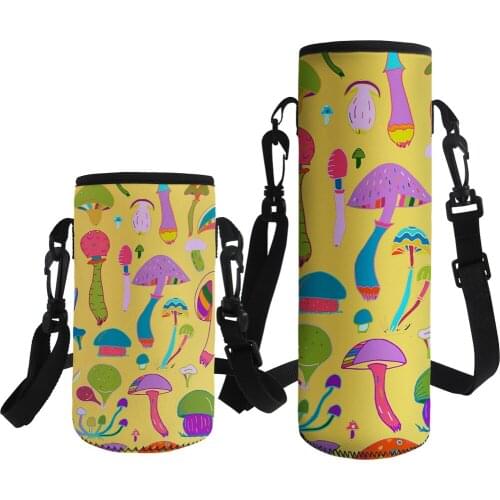 Colorful Mushroom Printed 500-1000ML Water Bottle Carrier Insulated Cover Bag Holder Strap Pouch Outdoor Sports Camping Hiking