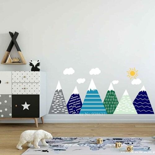Adventure Nursery Decal Mural Large Mountain Woodland Sun Wall Sticker Baby Room Decor Waterproof Decoration BA539