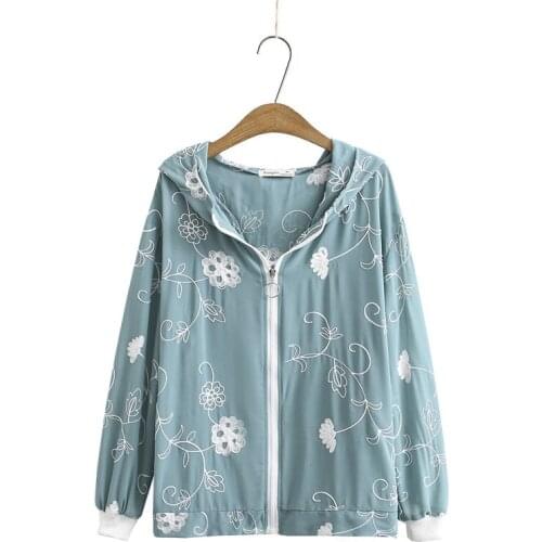 Plus Size XL-4XL Womens Chiffon Jackets Long Sleeve Floral Embroidery Sun-protection Outerwear