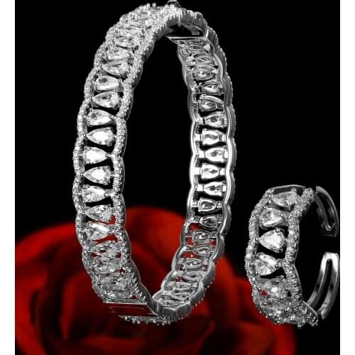 Janekelly Luxury 2PCS Dubai Bangle Ring Set Fashion Jewelry Sets For Women Wedding Engagement brincos para as mulheres 2020