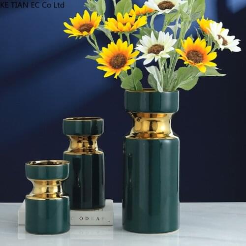 Modern Ceramic Gold Vase Luxury Green Phnom Penh Countertop Decoration Vase Dining Table Dried Flower Container Home Decoration