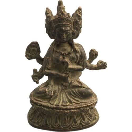 Old Tibet Tibetan Bronze Buddhism pharmacist Three Heads and Six