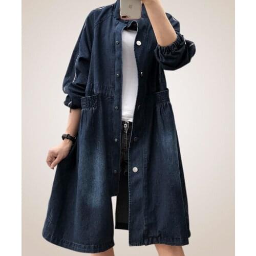 SuperAen Spring and Autumn 2020 New Denim Windbreaker Long Loose Plus Size Stand Women Coats