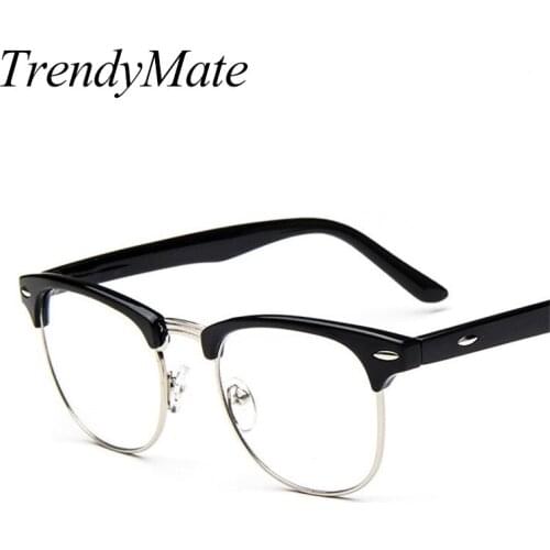 TRENDYMATE 2021 Man Women Retro Metal Cat eye Glasses Eyeglasses for Rice nails Flat light Eyewear Spring Hinges UV400 6006