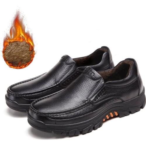 Genuine Leather Shoes Men Winter Shoes Warm Plush Cow Leather Men Casual Shoes Male Footwear Black Brown Male Loafers