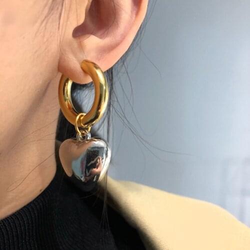 Top Quality Contrast Two-Color Circle Stainless Steel Engraving Letter Heart Charms Drop Earrings For Men Women Brand Jewelry