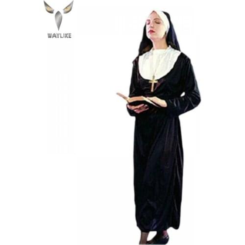 WAYLIKE Halloween Costume Prom Costumes Cosplay Costume Female Priest Service Nun Costume Nun Skirt Cross