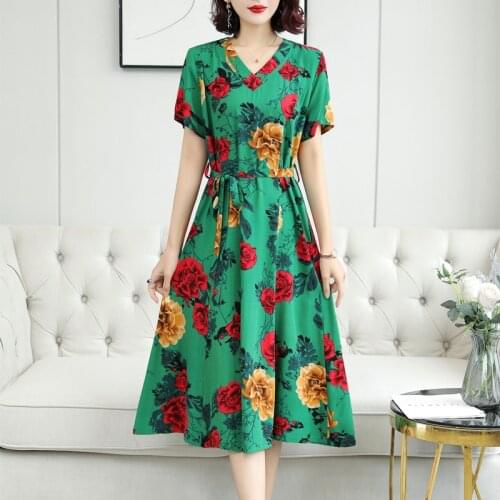 2021 V-neck Long plus size Bohemian Dresses New Summer Womens Bohemian Floral Printed Dress Boho Style