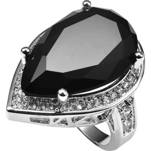 Huge Black onyx With Multi White Crystal Zircon 925 Sterling Silver Ring Factory price For Women Size 6 7 8 9 10 11 F1503