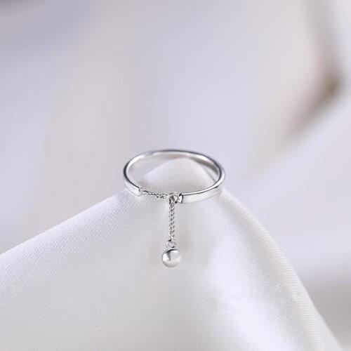 925 Sterling Silver Tassel Chain Round Bead Finger Ring For Women Retro Party Wedding Jewelry Accessories Anillos Mujer jz285