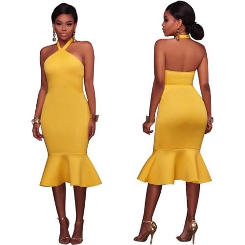 Sexy Halter Bodycon Dresses Women Solid Summer Slim Waist Dress Fashion Party Night Dress Ladies Mid-calf Tee Dresses