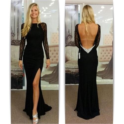 Abendkleid Langarm Black Backless Evening Dresses Mermaid 2020 Side Split Special Occasion Dress Formal Women Pageant Prom Gowns