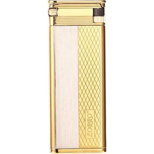 ZORRO Ultra-Thin Pure Copper Butane Gas Inflatable Lighter Side Sliding Ignition Metal Flint Grinding Wheel Lighters Men’s Gift