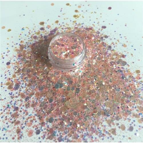 1g/Bottle Opal Rainbow Pink Color Mixed Hexagon Shaped Chunky Glitter Powder Sequins For Women Face Body Nail Art DIY Decoration