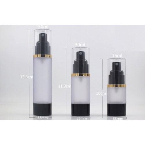 15ML 30ML 50ML Spray Pump Airless Bottle Empty Black Frosted Refillable Cosmetic Container with Clear Cap Airless Pump Bottle