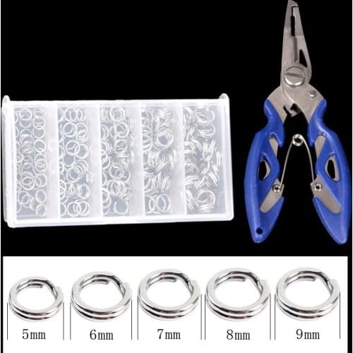 200pcs/ Box Fishing Split Ring Heavy Duty Stainless Steel Split Rings Fishing Connector For Lure Fishing Accessories 5/6/7/8/9mm