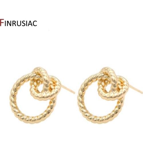 2020 Korean Fashion Copper With 14K Gold Plated Twist Ring Earrings Handmade diy Jewelry Earrings Accessories 925 silver needle