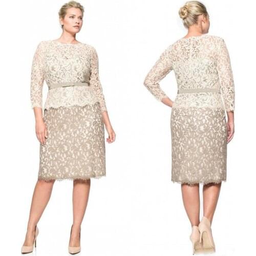 2020 Plus Size Lace Formal Dresses Full Sleeves Knee Length Applique Ribbons Sash Prom Gowns Vintage Jewel Neck Best Selling Mot