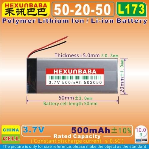 5pcs [L173] 3.7V 500mAh [502050] Polymer lithium ion battery for bluetooth earphone,speaker,record pen,mp3,mp4