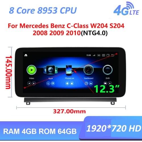12.3" Android 10.0 4G+64G Car radio multimedia Player GPS Navigation for Mercedes Benz C Class W204 S204 2008 2009 2010 NTG 4.0