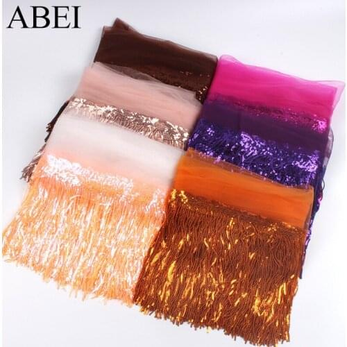 32cm 2yard Shining Mesh Fabric Lace Fringe Sequins Paillette Tassel Ribbon DIY Wedding Party Dance Dress Sewing Accessories