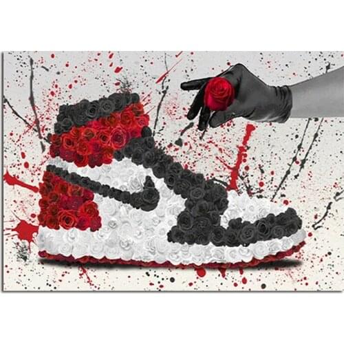 Flower Sneakers Street Graffiti Art Canvas Painting Sport Shoes Posters and Prints Decoration Picture for Interior Cuadros