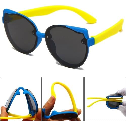 With Bag Cat Eye Baby Girl Kids Sunglasses 2021 New Children Cute Black Pink Colorful Cateye Sun Glasses for Kids Unisex UV400