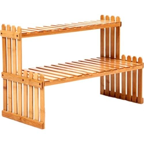 Two Layer Office Tabletop Storage Rack Wooden Flower Planter Display Decorative Storage Shelf for Bedromm Gardening Supplies
