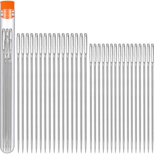 LMDZ 32 PCS Large Eye Sewing Needles, 1.97in / 2.4in Sewing Stitch Needle Handmade Leather Tool Needle Embroidery Thread Needle