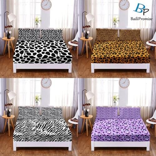 Customize 1pc 3D Print Leopard Zebra Pattern Fitted Sheet Queen King Size Elastic Band Bed Sheet Home Bedroom Decoration