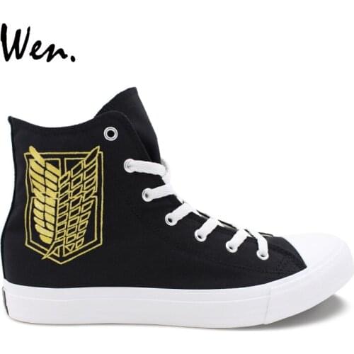 Wen Design Hand Painted Black Shoes Logo Attack on Titan Survey Corps High Top Lace Up Adult Unisex Canvas Sneakers Plimsolls