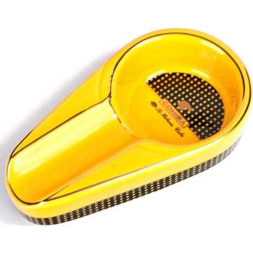 COHIBA Ceramic Cigar Ashtray Round Ash Slot Single Cigar Holder Stand Portable Outside Travel Ashtray for Men Gift