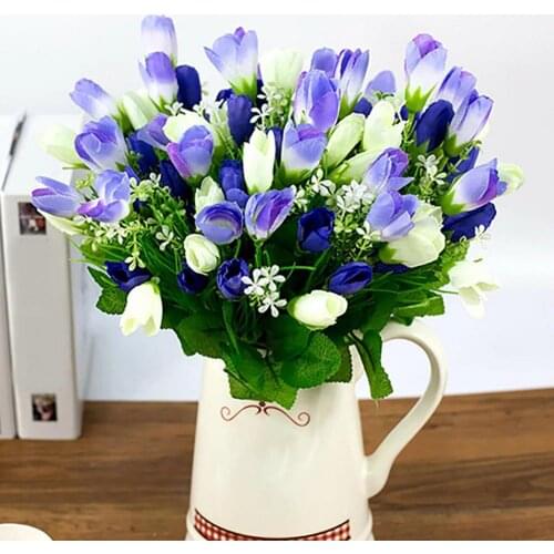 HOT SALES!!! 1 Bouquet 15 Heads Artificial Flower Eco-friendly Faux Silk Fake Tulip Bud Plant for Wedding Party Home Decor