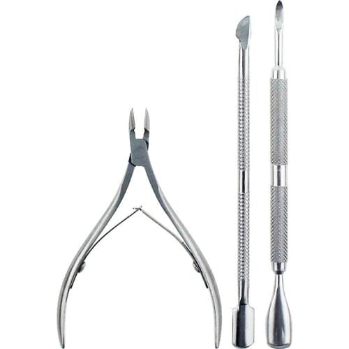 Cutter Nipper Clip Cut Set 3 Pcs Stainless Steel Nail Cuticle Pushers Spoon Nail Scissor Dead Skin Remover Tools For Women