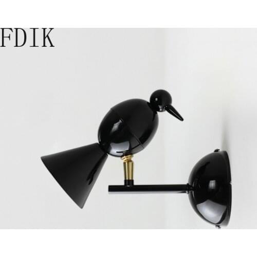 Nordic Bird Wall Lamp 360 Degree Rotatable Head Wall Sconce Room Decoration for Aisle Corridor Bedside Wrough Iron Art Lighting