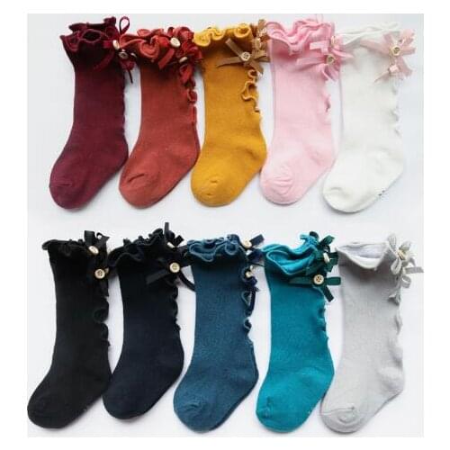 New Kids Socks Toddlers Girls Big Bow Knee High Long Soft Cotton Lace baby Socks Kids