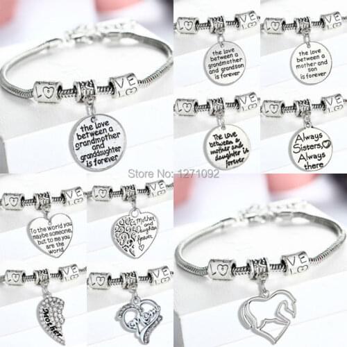 New Pet Paw Crystal Heart Horse Charms Mother Daughter Son Bracelet Family Grandma Sister Bracelets Gift For Friend Chain Bangle