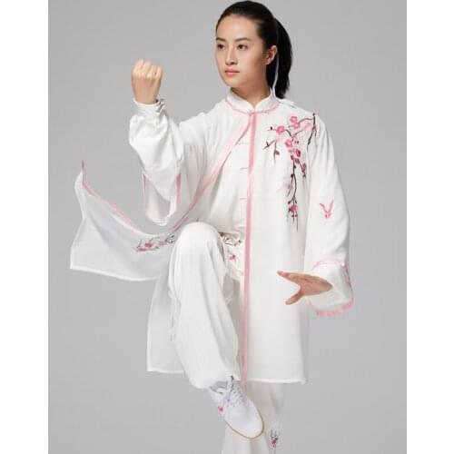 Tai Chi Clothing Women Embroidery Plum Blossom Elastic Silk Kung Fu Clothes Morning Sports Kung Fu Outfit Tai Chi Uniform TA2009