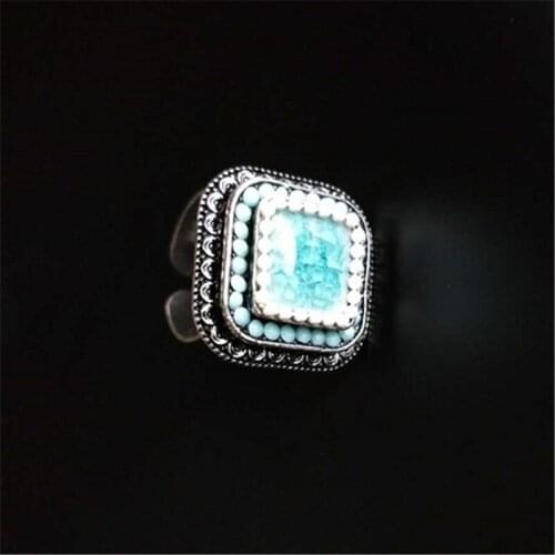 Top Quality Carving flower Gold Silver Color Adjustable Sizes Ring Show Bead Austrian Blue Crystals Rings Jewelry Gift Wholesale