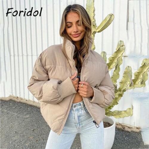 Foridol Batwing Sleeve Padded Parkas Coat Khaki Zipper Winter Coat Jacket Casual Thick Windbreaker 2021 New Black Coat Chaqueta