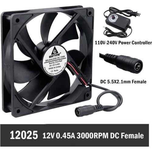 Gdstime Ball Bearing 120x120x25mm 12cm 12V Computer Case Fan with 110V 120V 220V 240V Speed Control Power Controller
