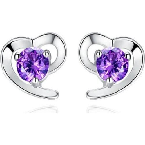 2020 Korean version of the popular exquisite simple purple crystal heart-shaped earrings soft heart-shaped earrings gift girl