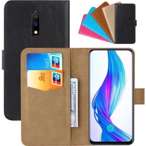 Luxury Wallet Case For OPPO Realme X PU Leather Retro Flip Cover Magnetic Fashion Cases Strap