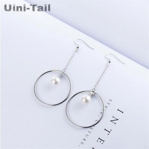 Uini-Tail hot new 925 sterling silver trend pearl circle earrings creative Korean earrings personality student jewelry GN610