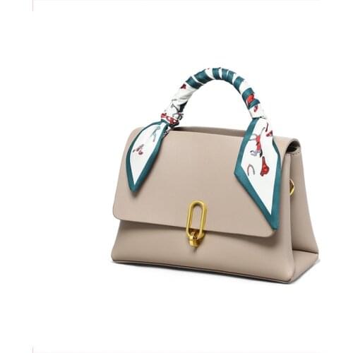 DIY Scarf Fashion Handle Female Handbags Premium Cowhide Leather Crossbody Shoulder Bags Removable Shoulder Strap Messenger Bags